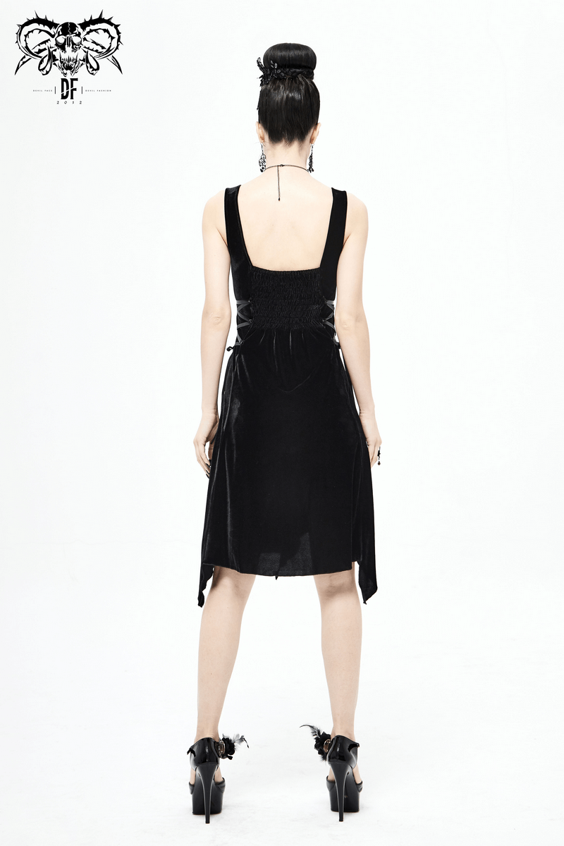 Gothic Style Velvet Sleeveless Irregular Dress / Short Dress with Lace-up on Both Side - image 14