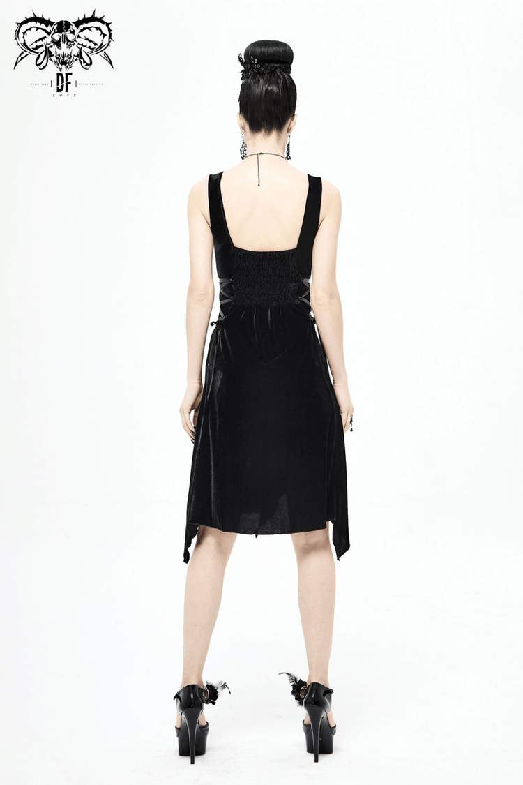 Gothic Style Velvet Sleeveless Irregular Dress / Short Dress with Lace-up on Both Side - image 14