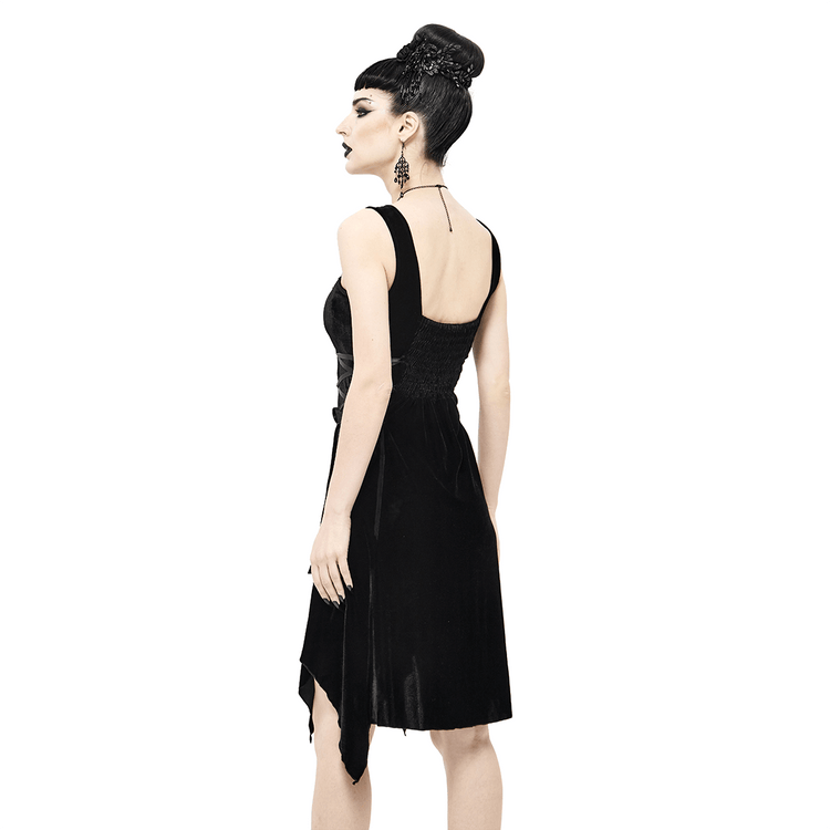Gothic Style Velvet Sleeveless Irregular Dress / Short Dress with Lace-up on Both Side - image 2