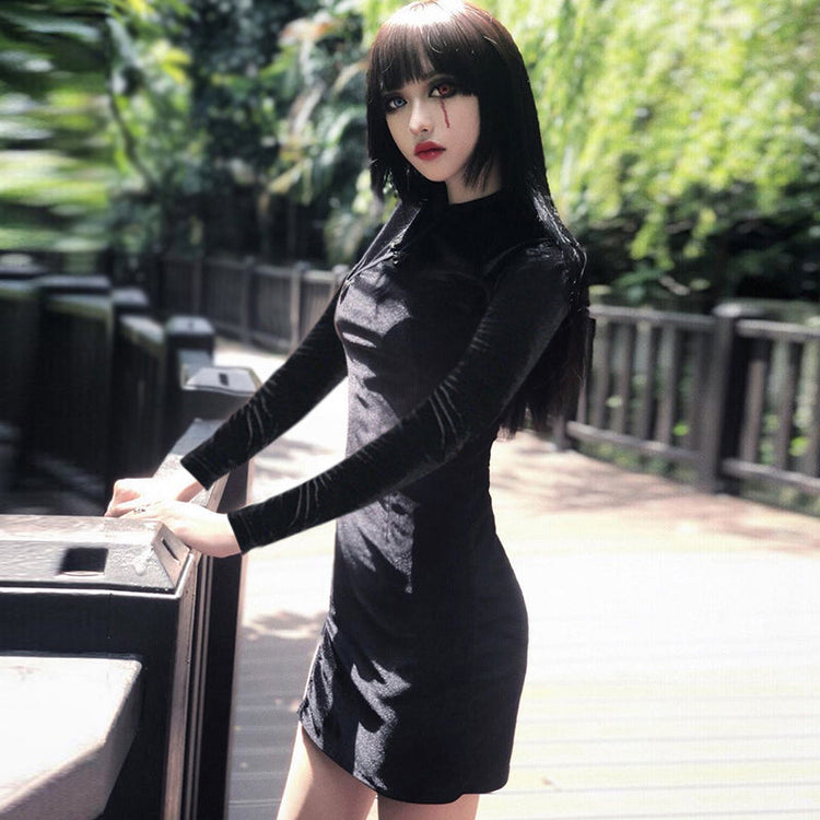 Gothic Style Velvet Women Dress / Cheongsam Dress in Alternative Fashion - image 11