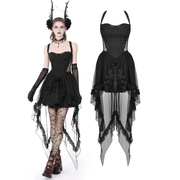 Gothic Swallowtail Dress with Lace and Layered Skirt - image 3