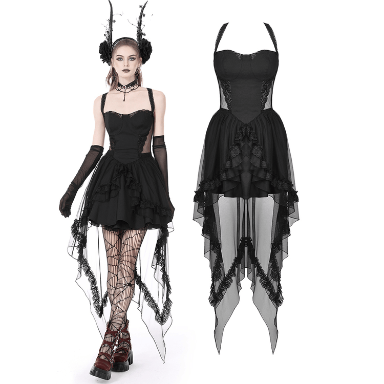 Gothic Swallowtail Dress with Lace and Layered Skirt - image 3