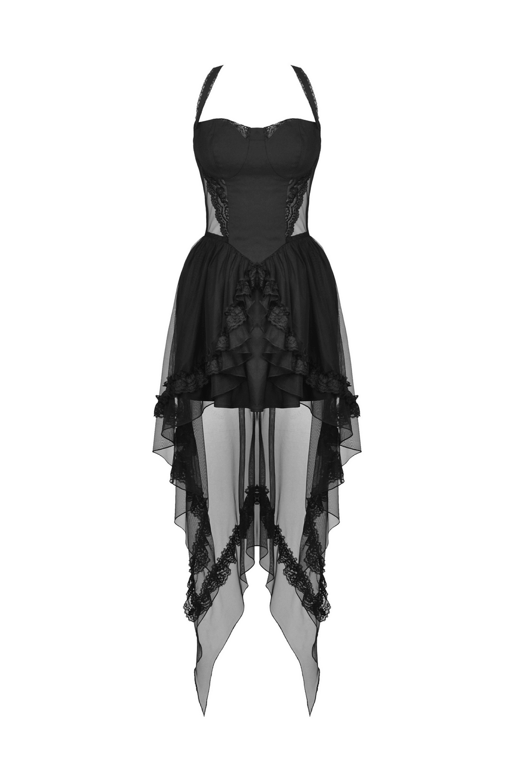Gothic Swallowtail Dress with Lace and Layered Skirt - image 4