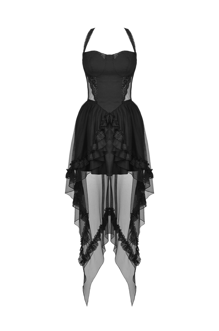 Gothic Swallowtail Dress with Lace and Layered Skirt - image 4