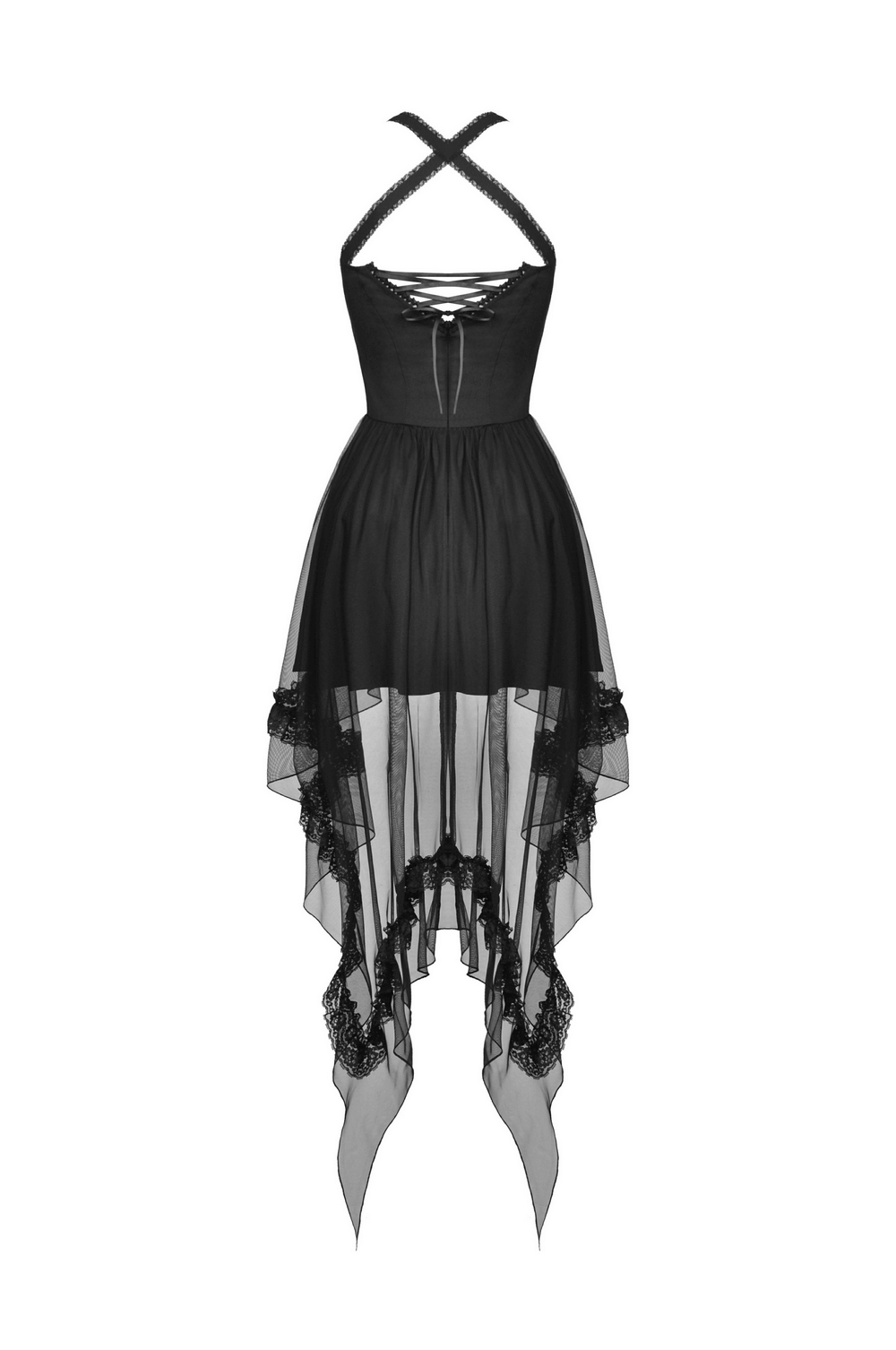 Gothic Swallowtail Dress with Lace and Layered Skirt - image 5
