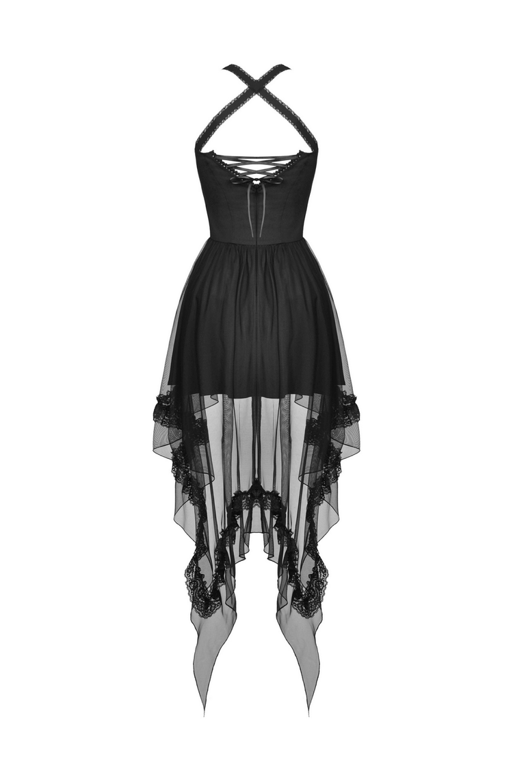 Gothic Swallowtail Dress with Lace and Layered Skirt - image 5