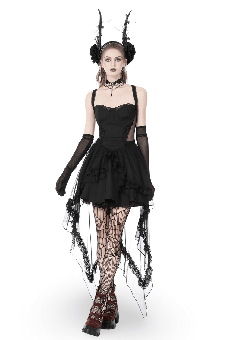 Gothic Swallowtail Dress with Lace and Layered Skirt - image 1
