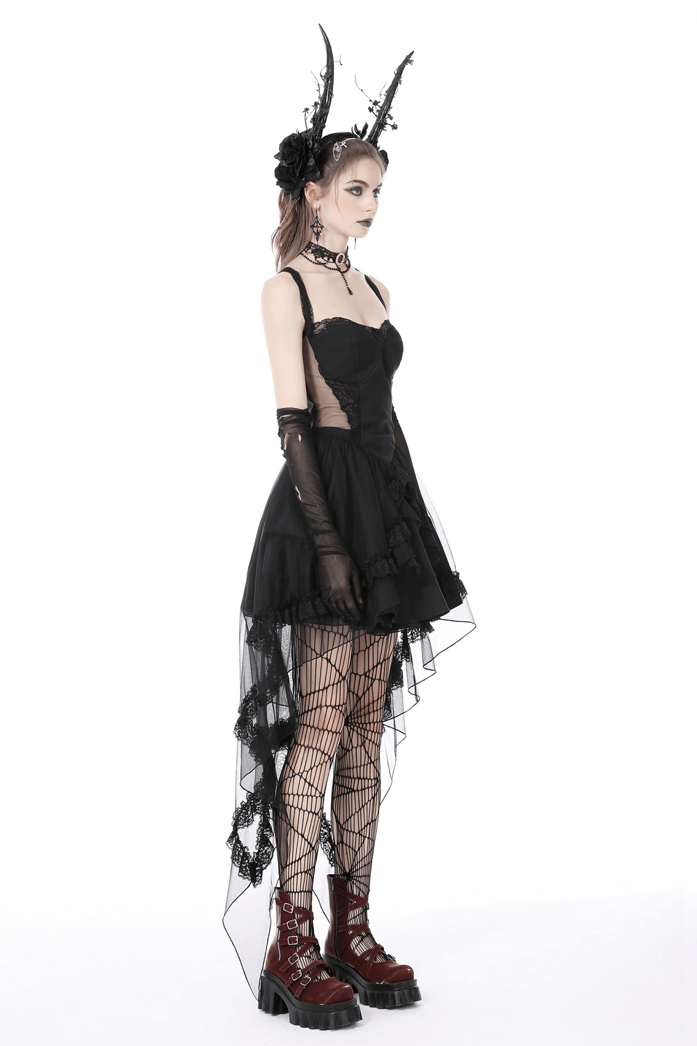 Gothic Swallowtail Dress with Lace and Layered Skirt - image 13