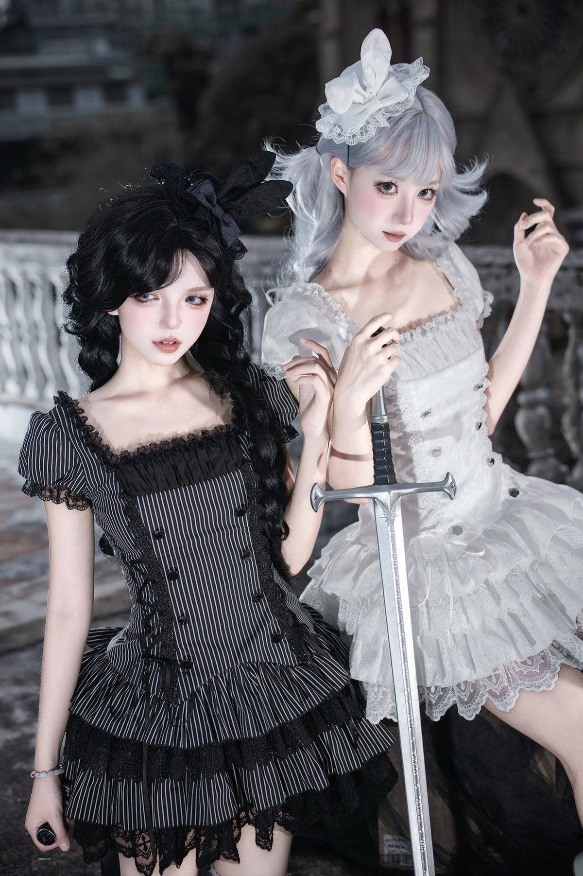 Gothic Sweet Maid striped and white OP dress 9