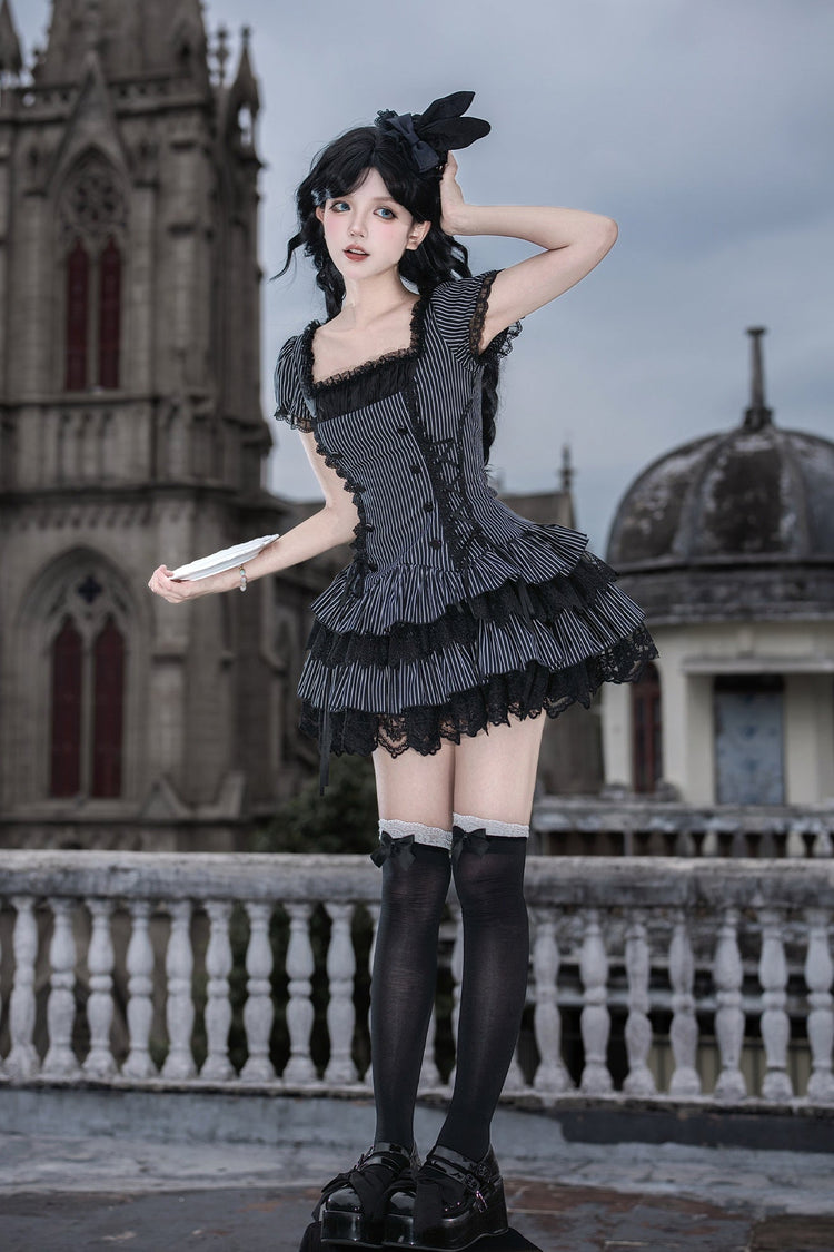 Gothic Sweet Maid striped and white OP dress 11