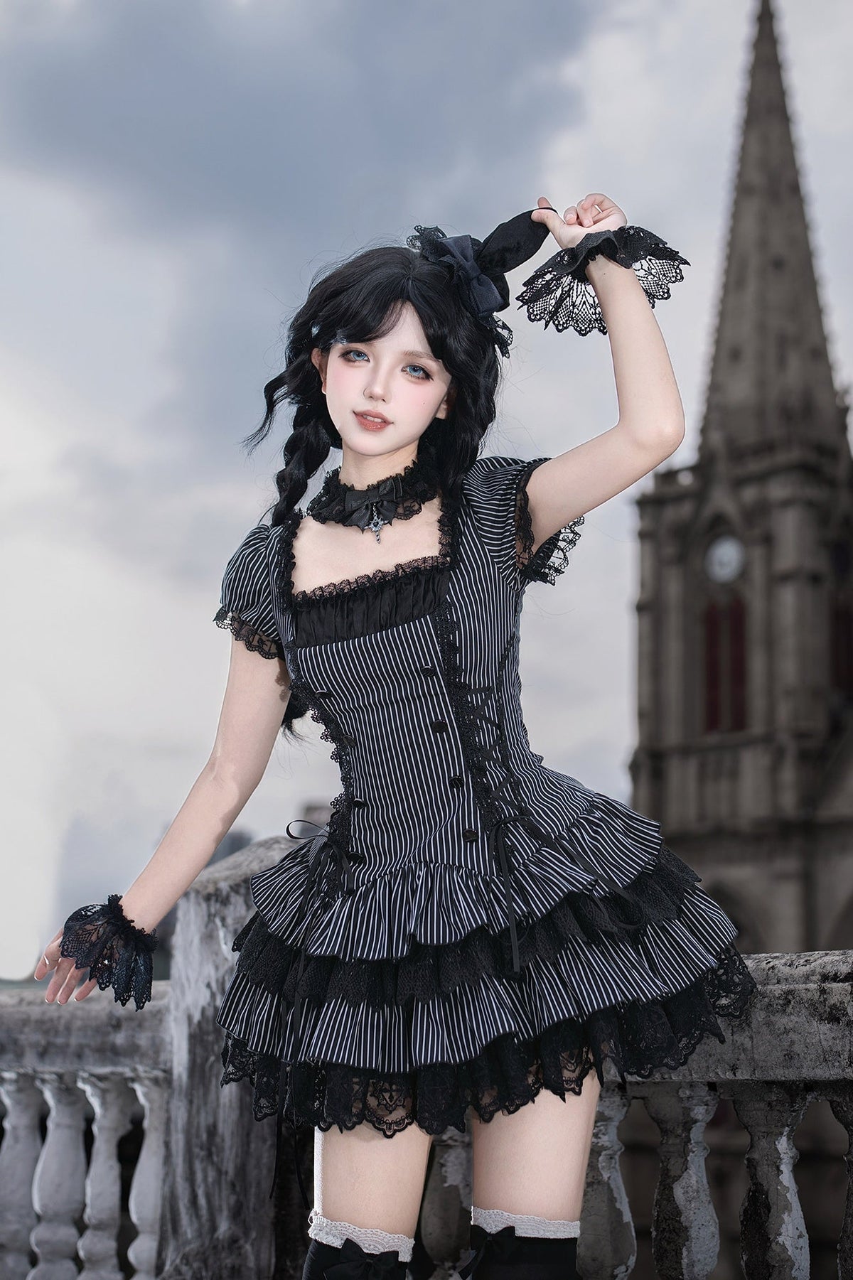 Gothic Sweet Maid striped and white OP dress 4