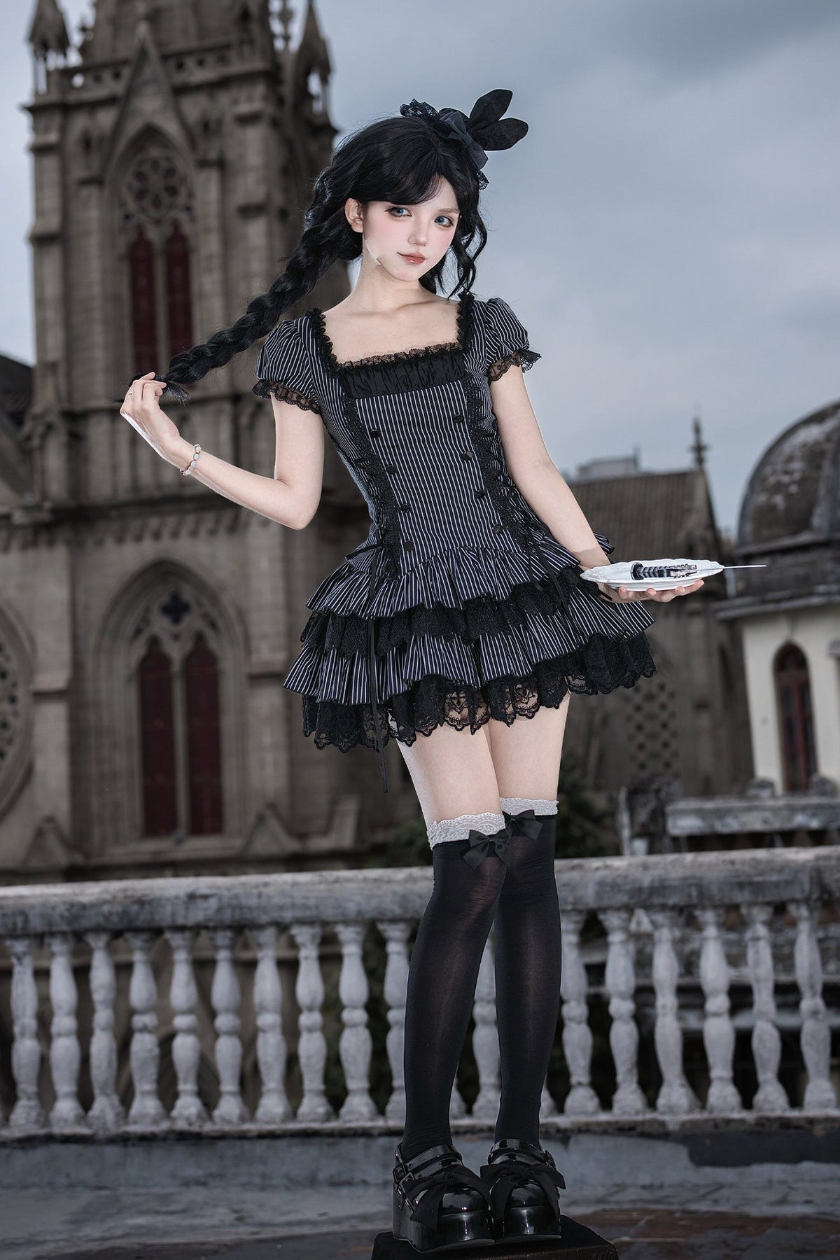 Gothic Sweet Maid striped and white OP dress 5