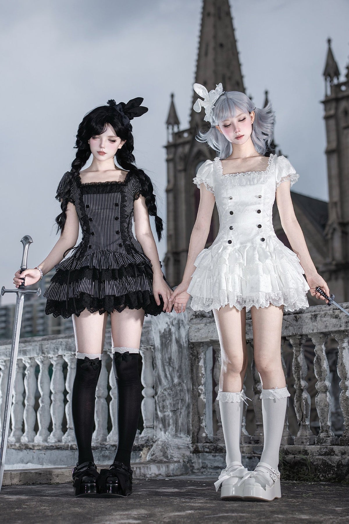 Gothic Sweet Maid striped and white OP dress 1