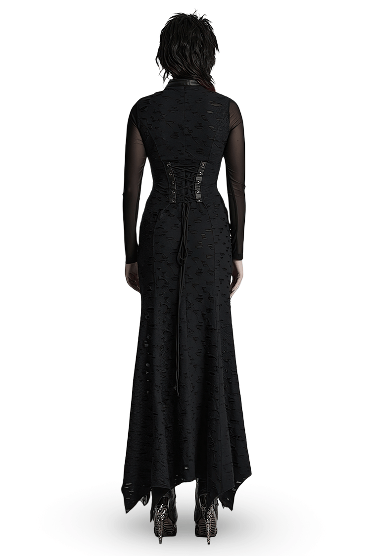 Gothic Tattered Mesh Pleated Punk Long Dress - image 2