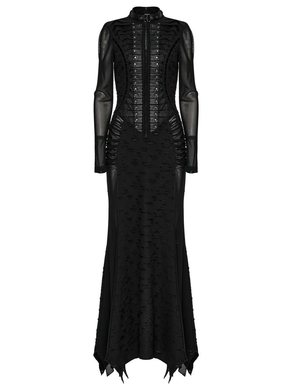 Gothic Tattered Mesh Pleated Punk Long Dress - image 4