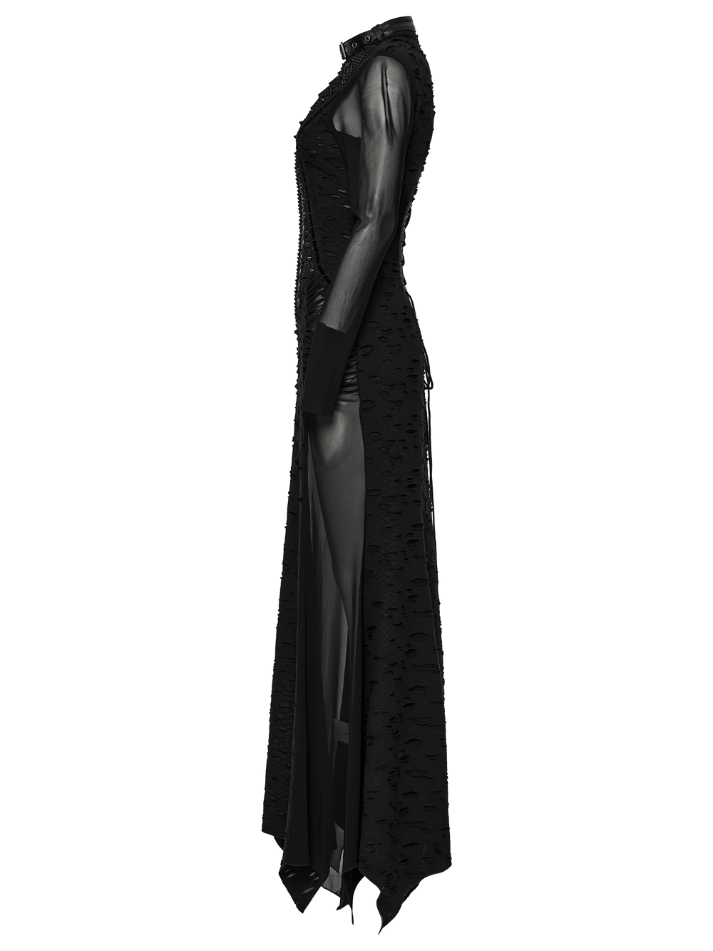 Gothic Tattered Mesh Pleated Punk Long Dress - image 5