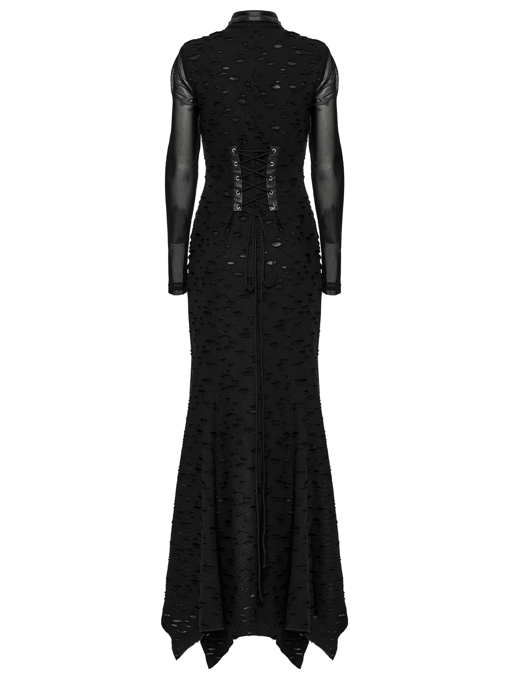 Gothic Tattered Mesh Pleated Punk Long Dress - image 6