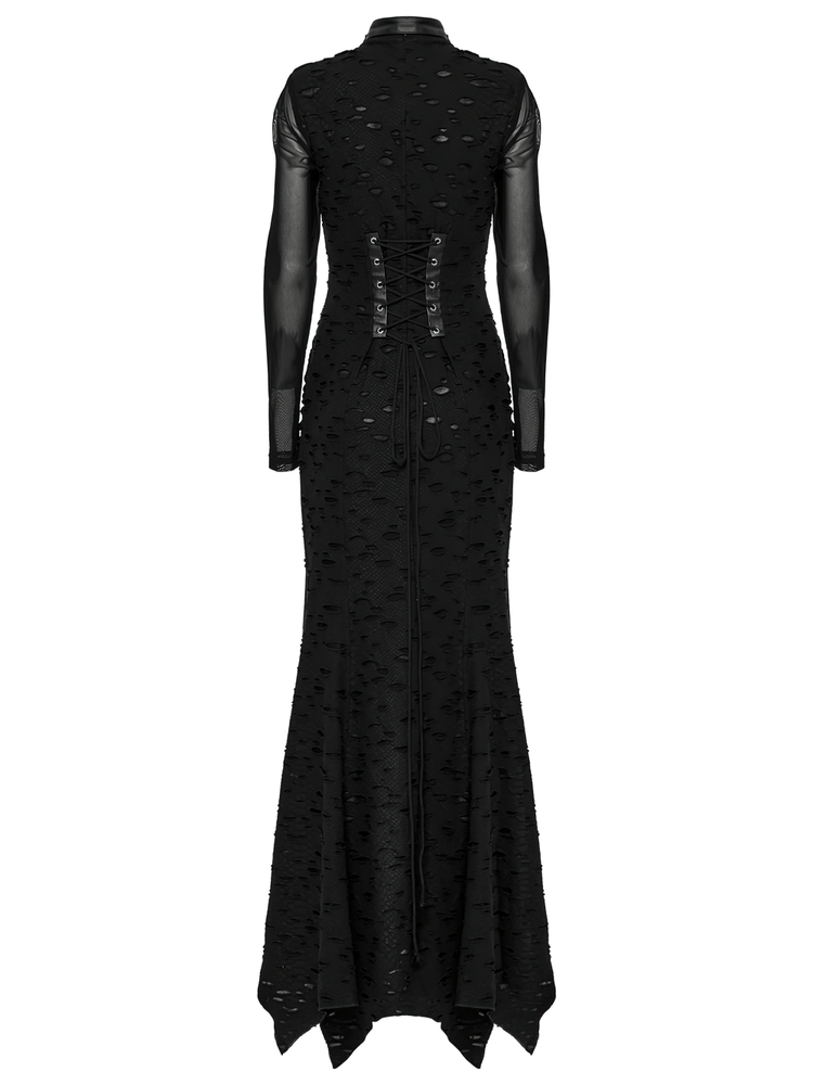 Gothic Tattered Mesh Pleated Punk Long Dress - image 6