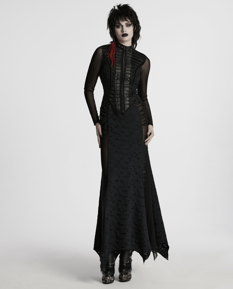 Gothic Tattered Mesh Pleated Punk Long Dress - image 14