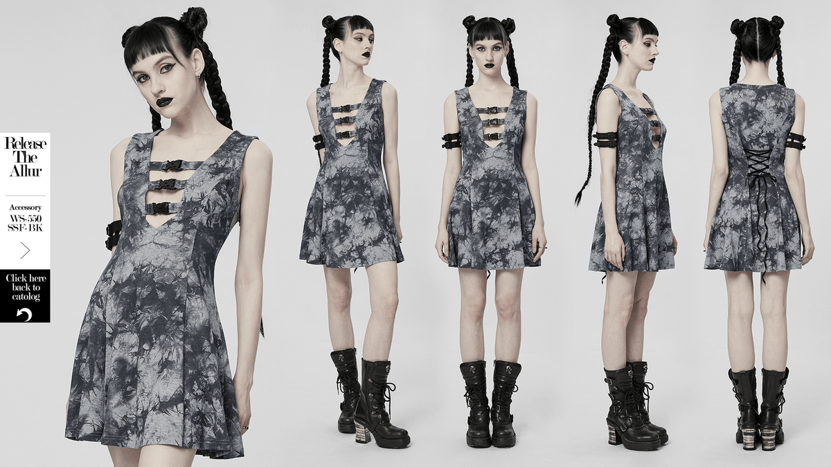 Gothic Tie-Dye Buckle Dress - Elastic and Sexy Fit - image 13