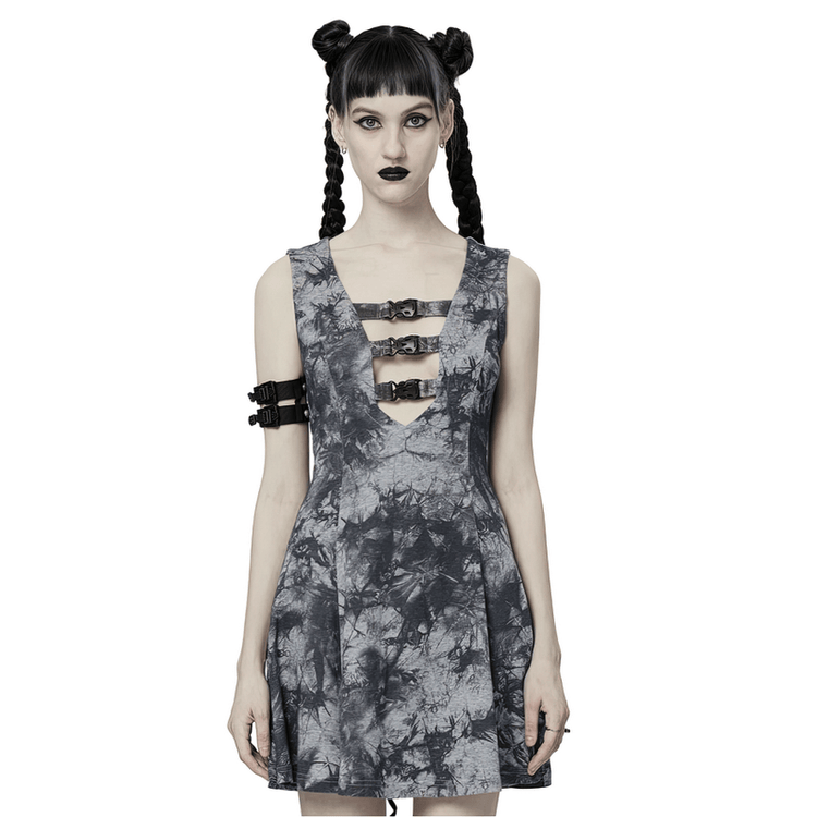 Gothic Tie-Dye Buckle Dress - Elastic and Sexy Fit - image 1