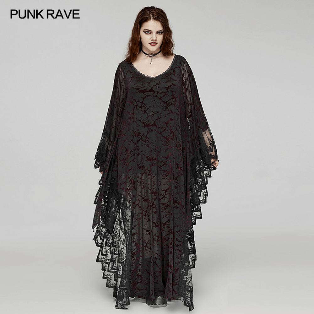 Gothic V-neck Black Maxi Dress with Water Droplet Waistband - image 14