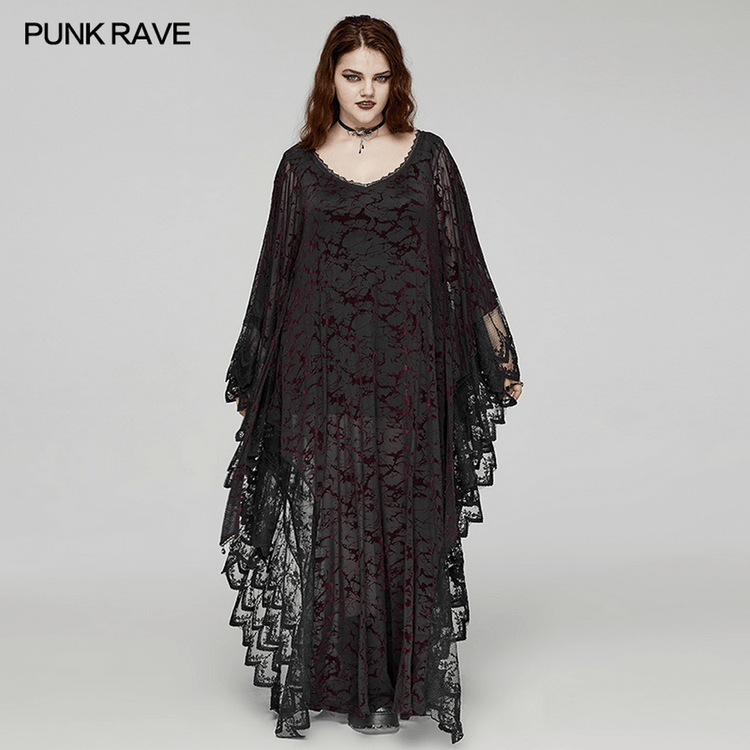 Gothic V-neck Black Maxi Dress with Water Droplet Waistband - image 14