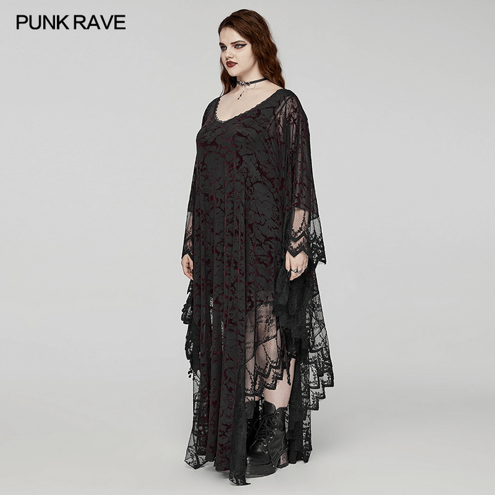 Gothic V-neck Black Maxi Dress with Water Droplet Waistband - image 13