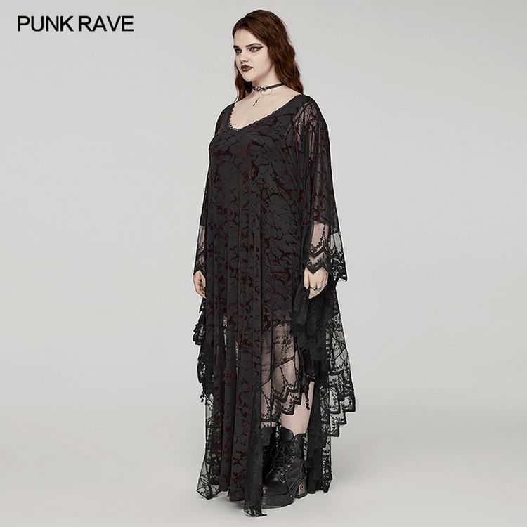 Gothic V-neck Black Maxi Dress with Water Droplet Waistband - image 13