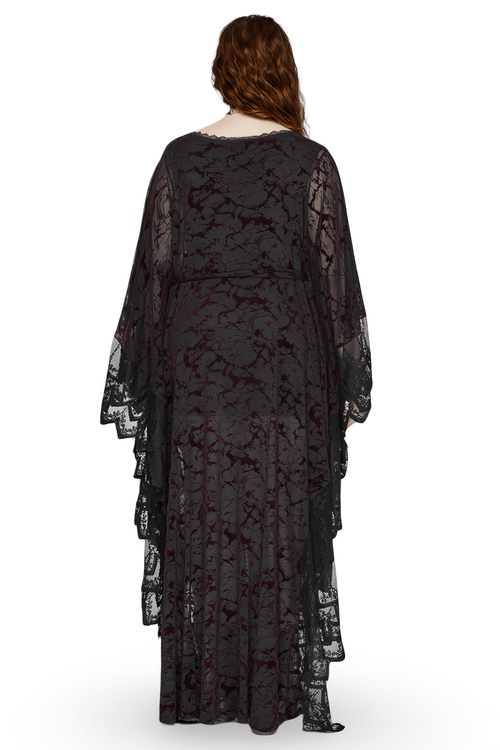 Gothic V-neck Black Maxi Dress with Water Droplet Waistband - image 2