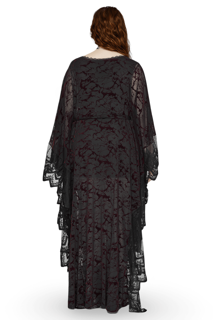 Gothic V-neck Black Maxi Dress with Water Droplet Waistband - image 2