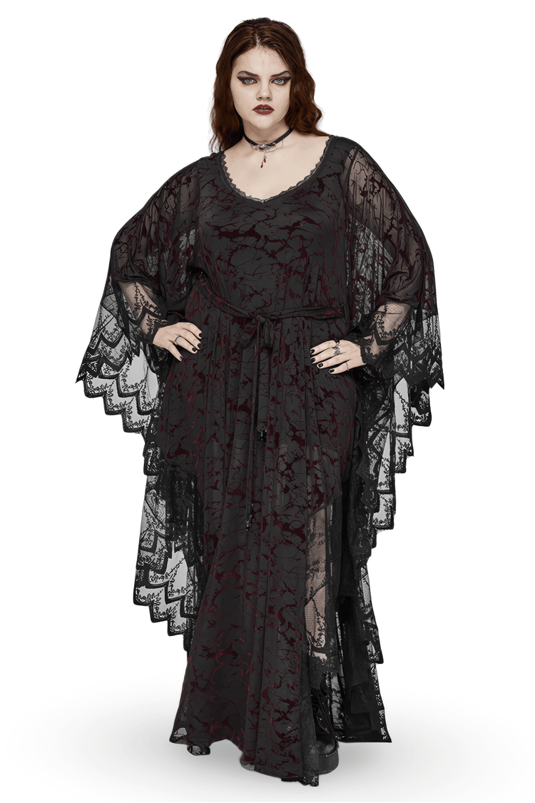 Gothic V-neck Black Maxi Dress with Water Droplet Waistband - image 1