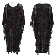 Gothic V-neck Black Maxi Dress with Water Droplet Waistband - image 3