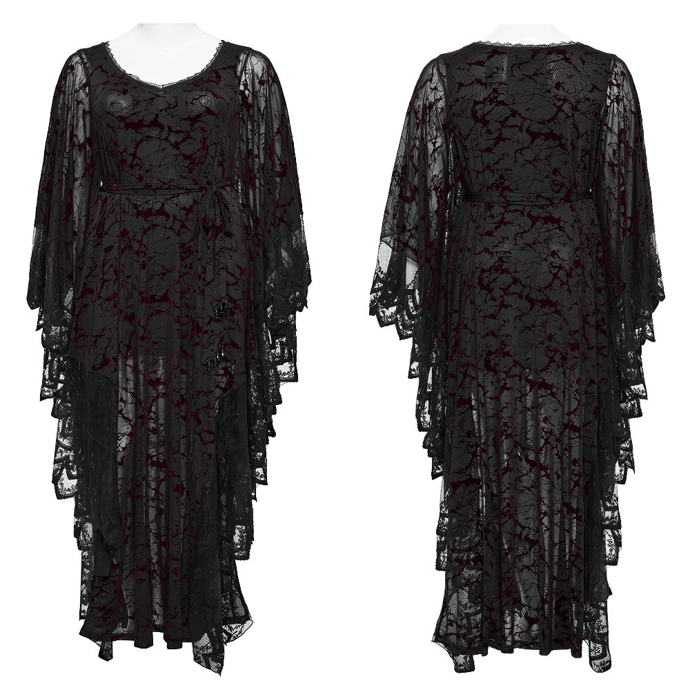 Gothic V-neck Black Maxi Dress with Water Droplet Waistband - image 3