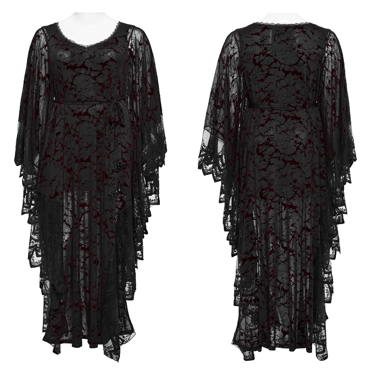 Gothic V-neck Black Maxi Dress with Water Droplet Waistband - image 3