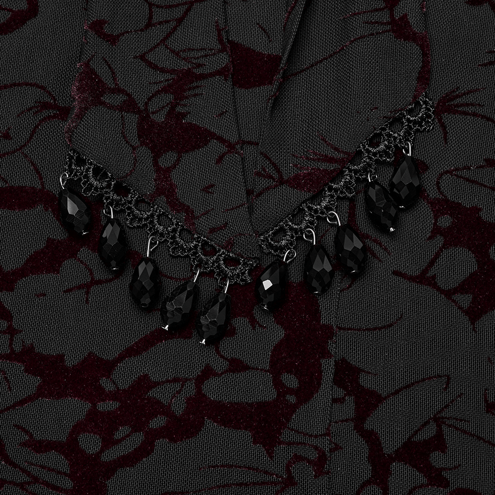 Gothic V-neck Black Maxi Dress with Water Droplet Waistband - image 7
