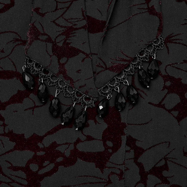 Gothic V-neck Black Maxi Dress with Water Droplet Waistband - image 7
