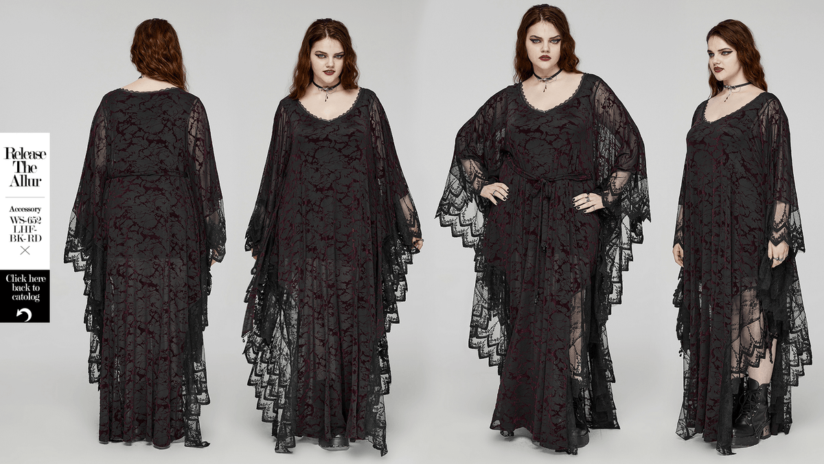 Gothic V-neck Black Maxi Dress with Water Droplet Waistband - image 15