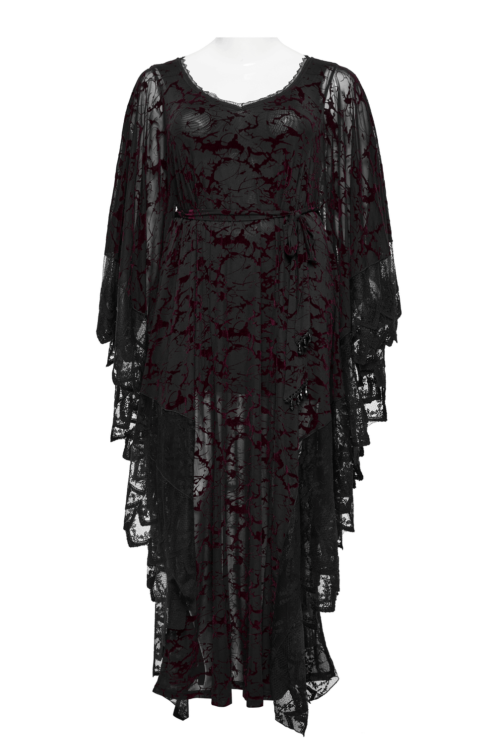 Gothic V-neck Black Maxi Dress with Water Droplet Waistband - image 4