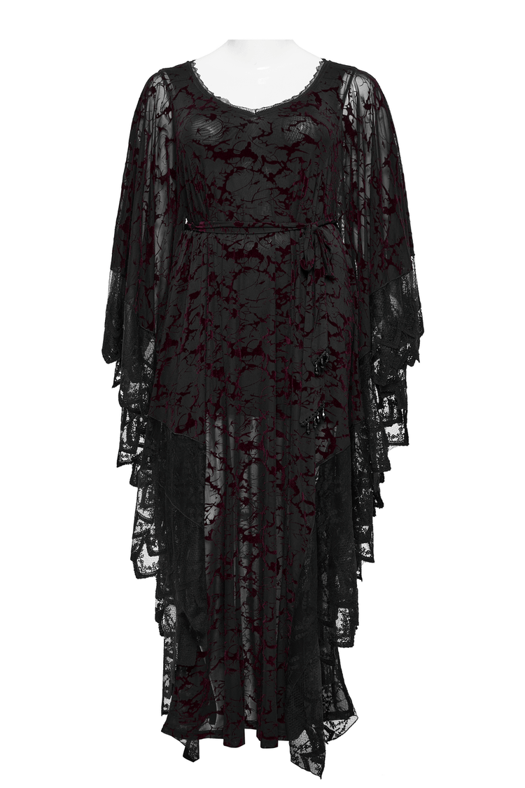 Gothic V-neck Black Maxi Dress with Water Droplet Waistband - image 4