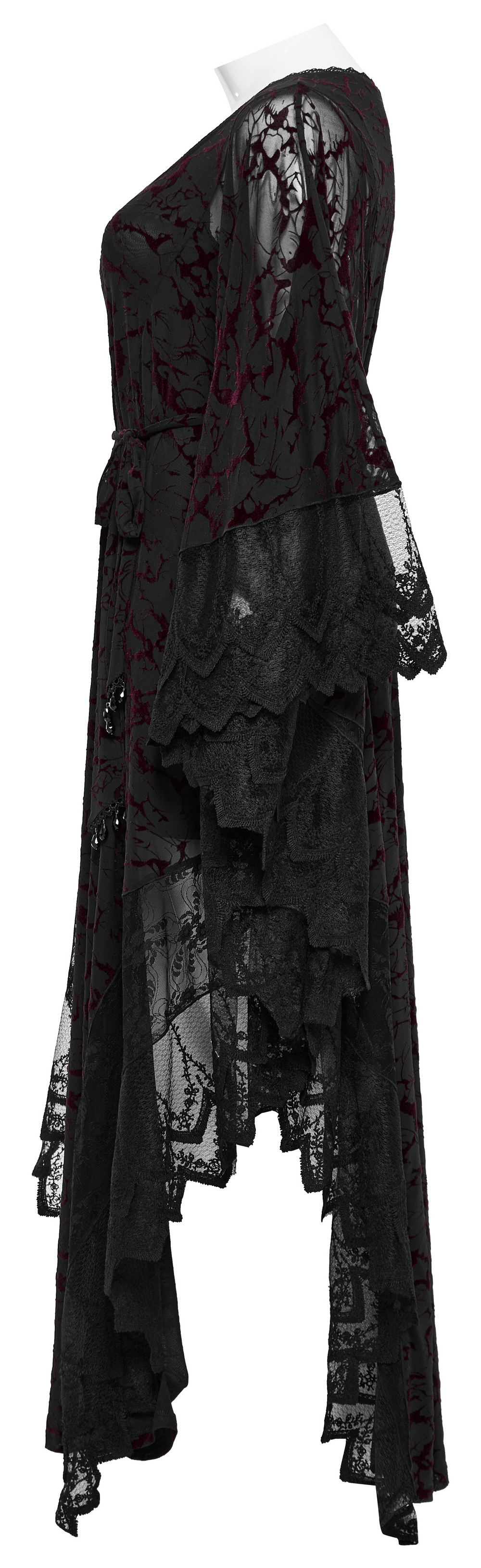 Gothic V-neck Black Maxi Dress with Water Droplet Waistband - image 5
