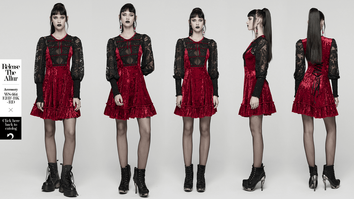 Gothic Velvet and Lace Dress with Retro Lantern Sleeves - image 13