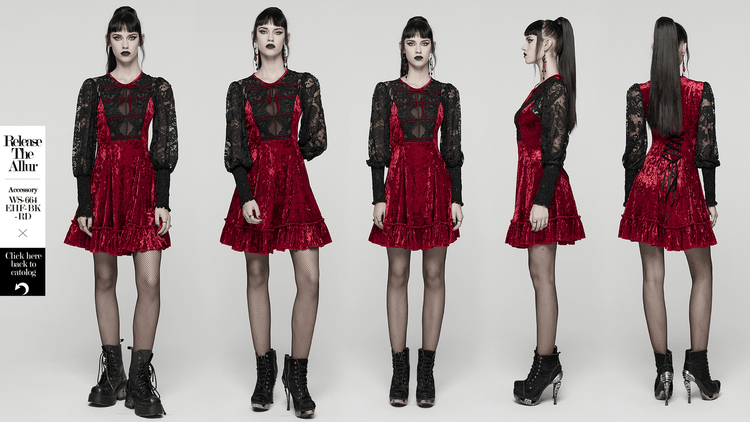 Gothic Velvet and Lace Dress with Retro Lantern Sleeves - image 13