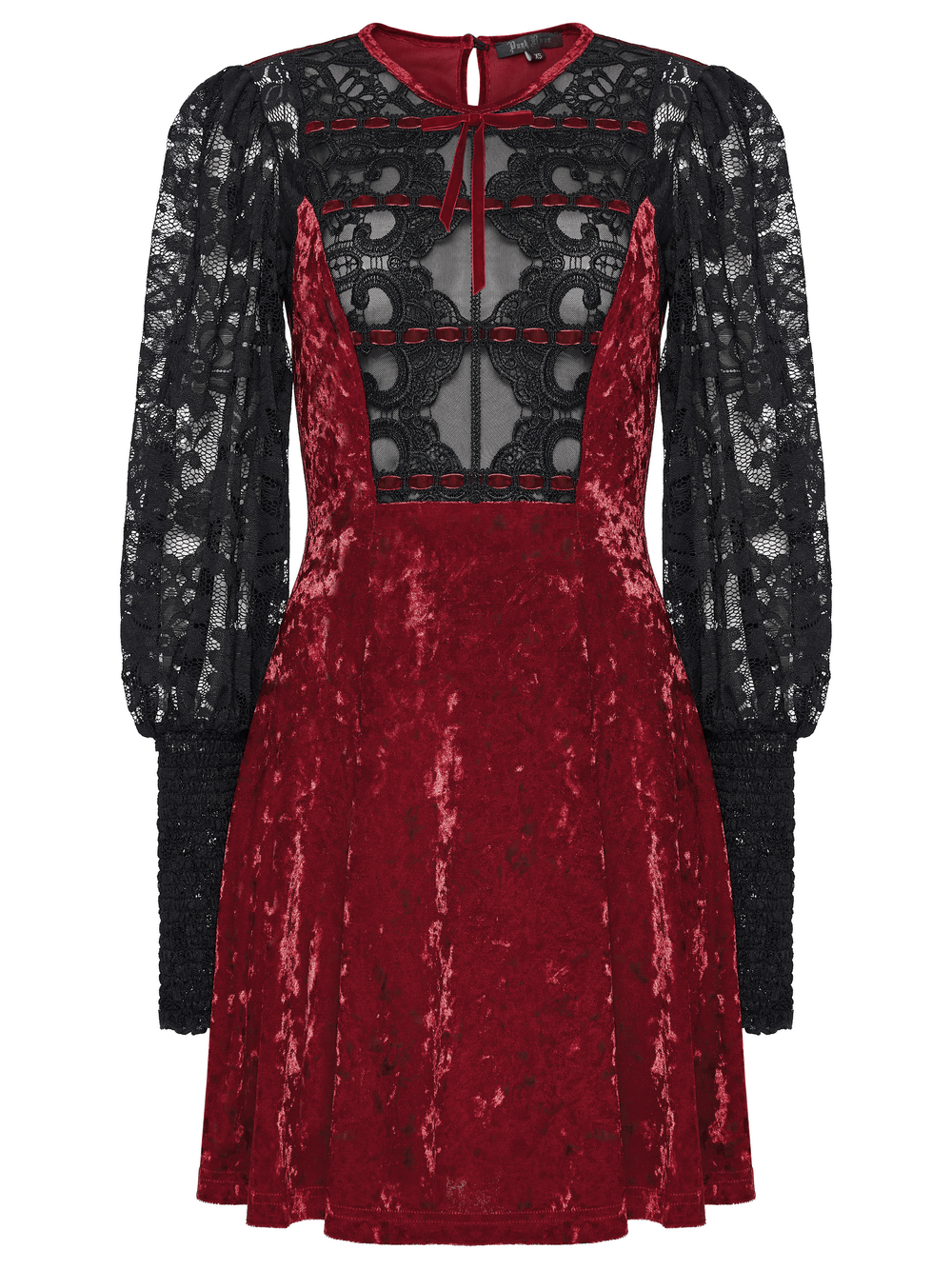 Gothic Velvet and Lace Dress with Retro Lantern Sleeves - image 4