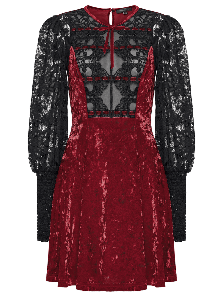 Gothic Velvet and Lace Dress with Retro Lantern Sleeves - image 4