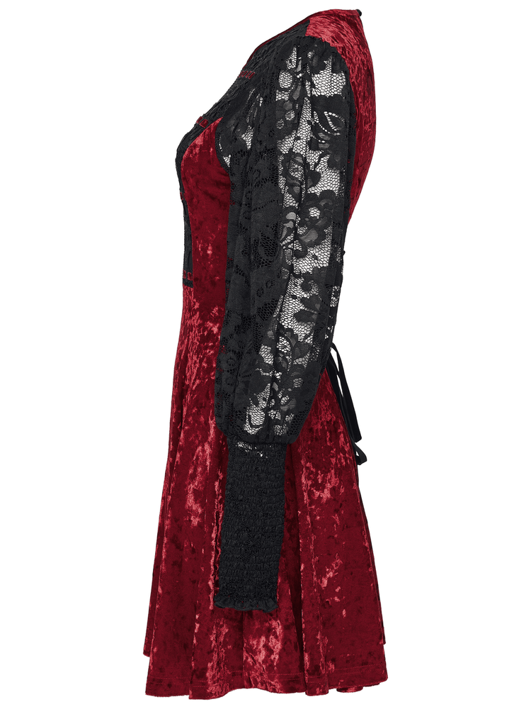 Gothic Velvet and Lace Dress with Retro Lantern Sleeves - image 5