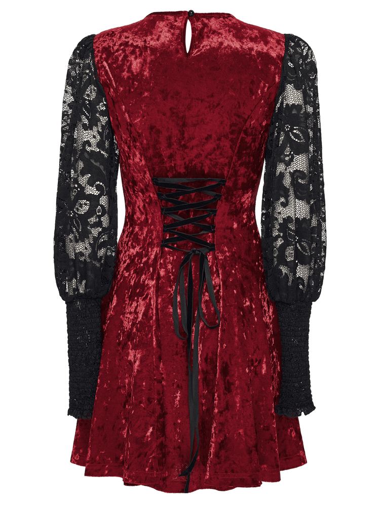 Gothic Velvet and Lace Dress with Retro Lantern Sleeves - image 6
