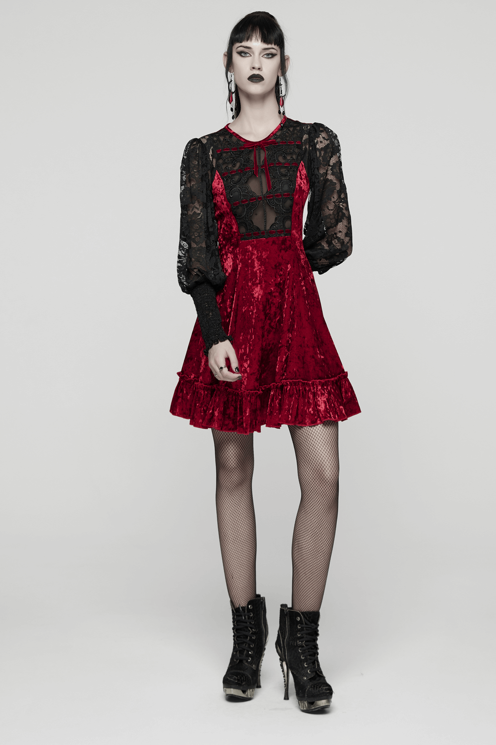Gothic Velvet and Lace Dress with Retro Lantern Sleeves - image 12