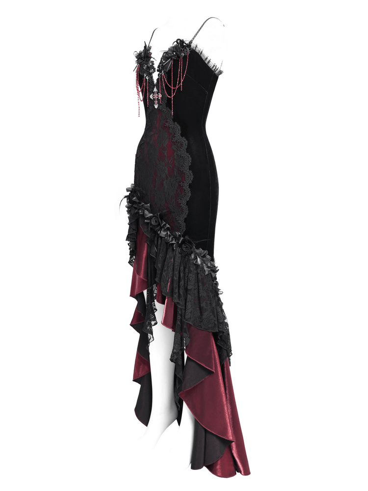 Gothic Velvet and Lace High-Low Dress with Cross Pendant - image 6