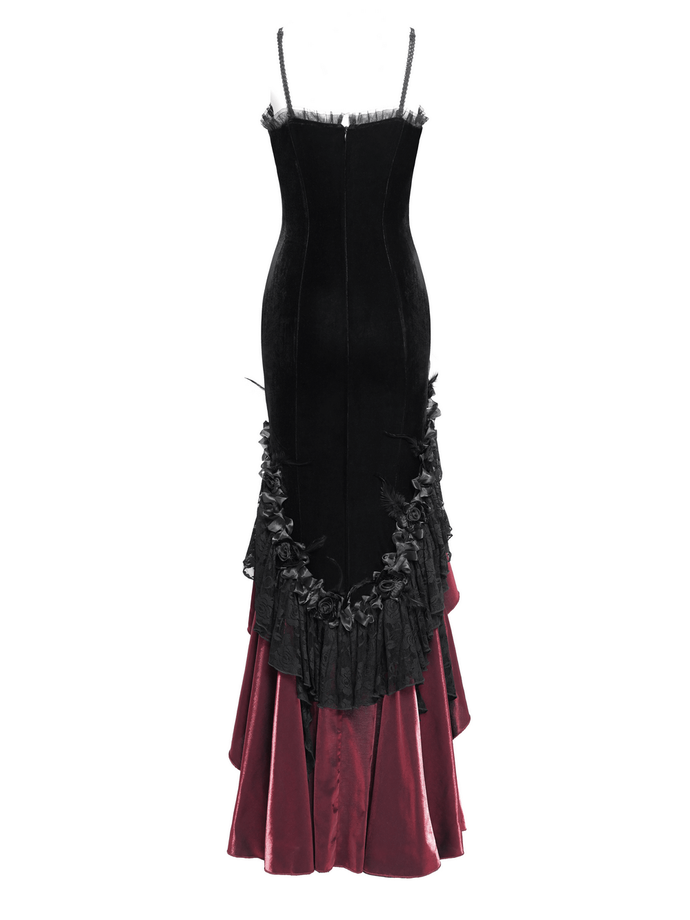 Gothic Velvet and Lace High-Low Dress with Cross Pendant - image 7